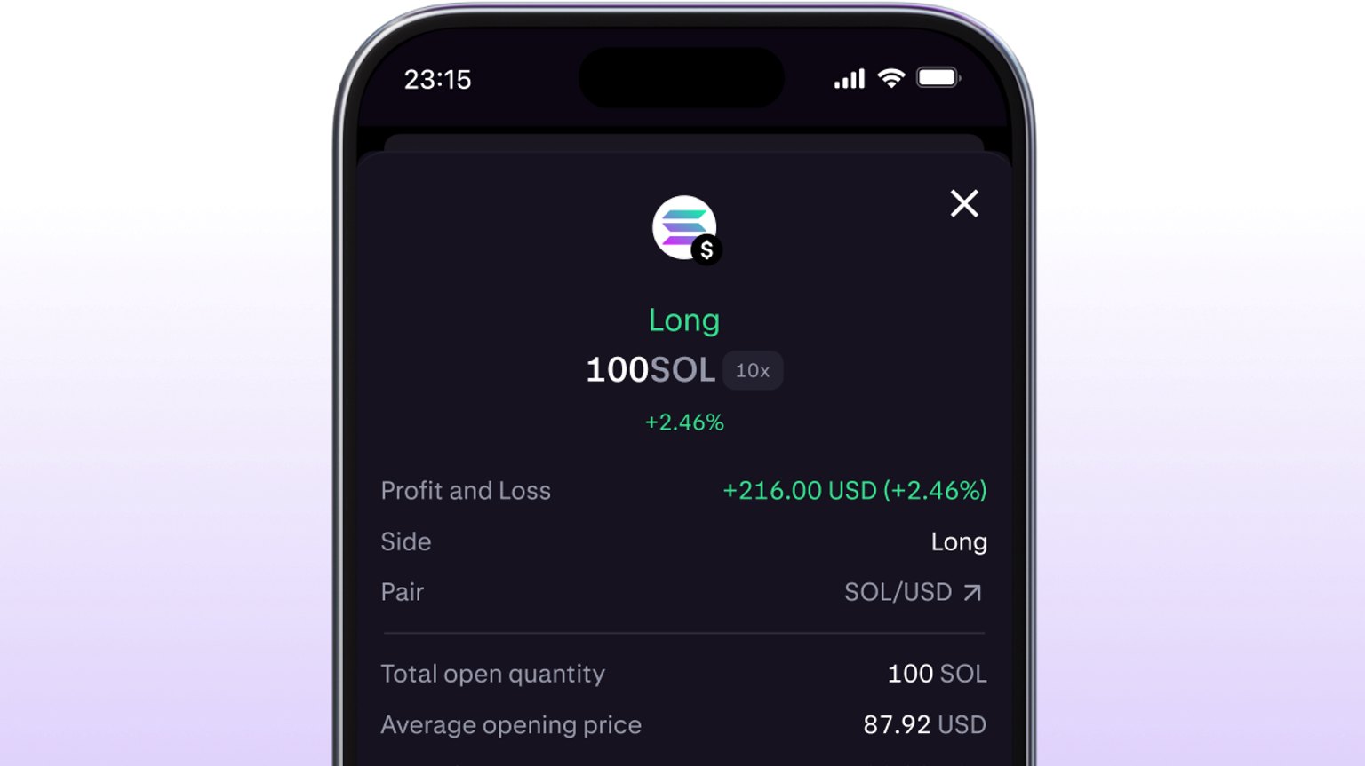 Example of an open Margin trade