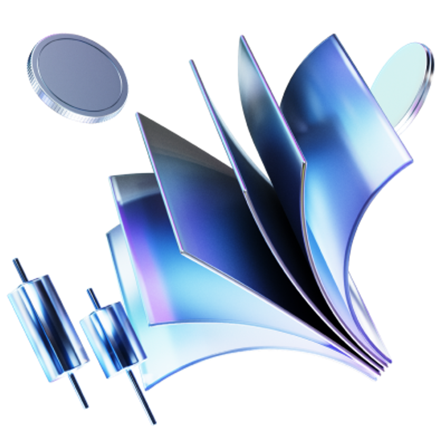 3D creative shape in metallic silver and purple glass hues