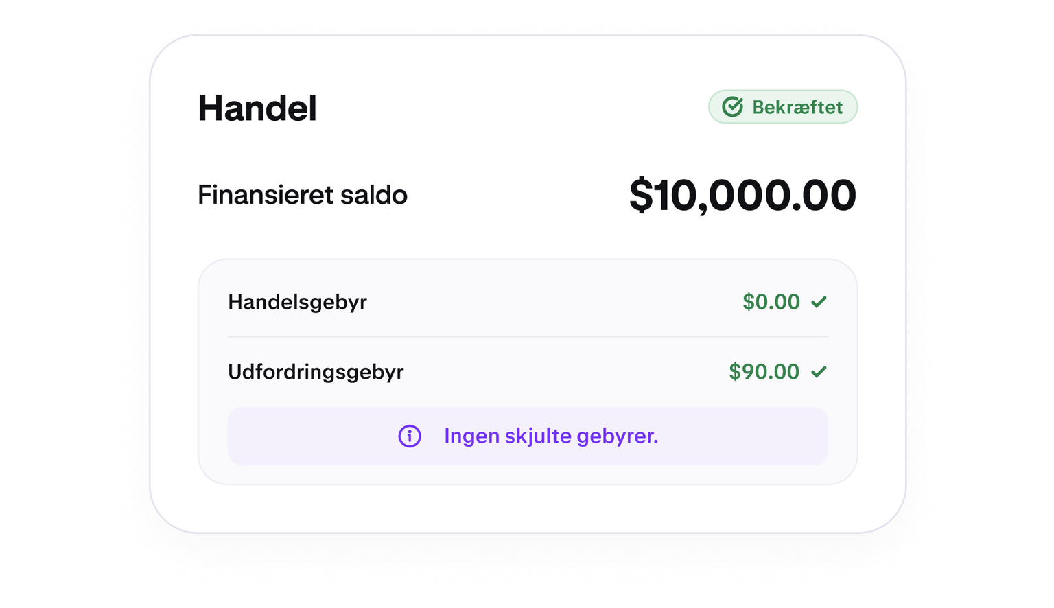 Trade summary showing no trading fees on a funded account