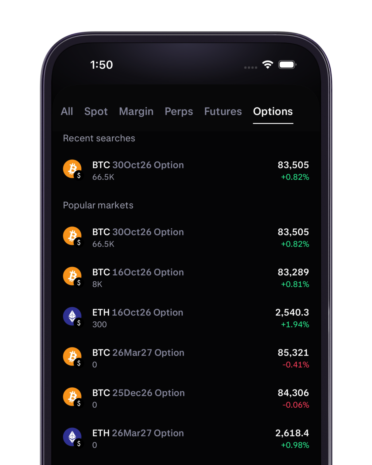 Kraken Pro Options tab showing the RFQ builder