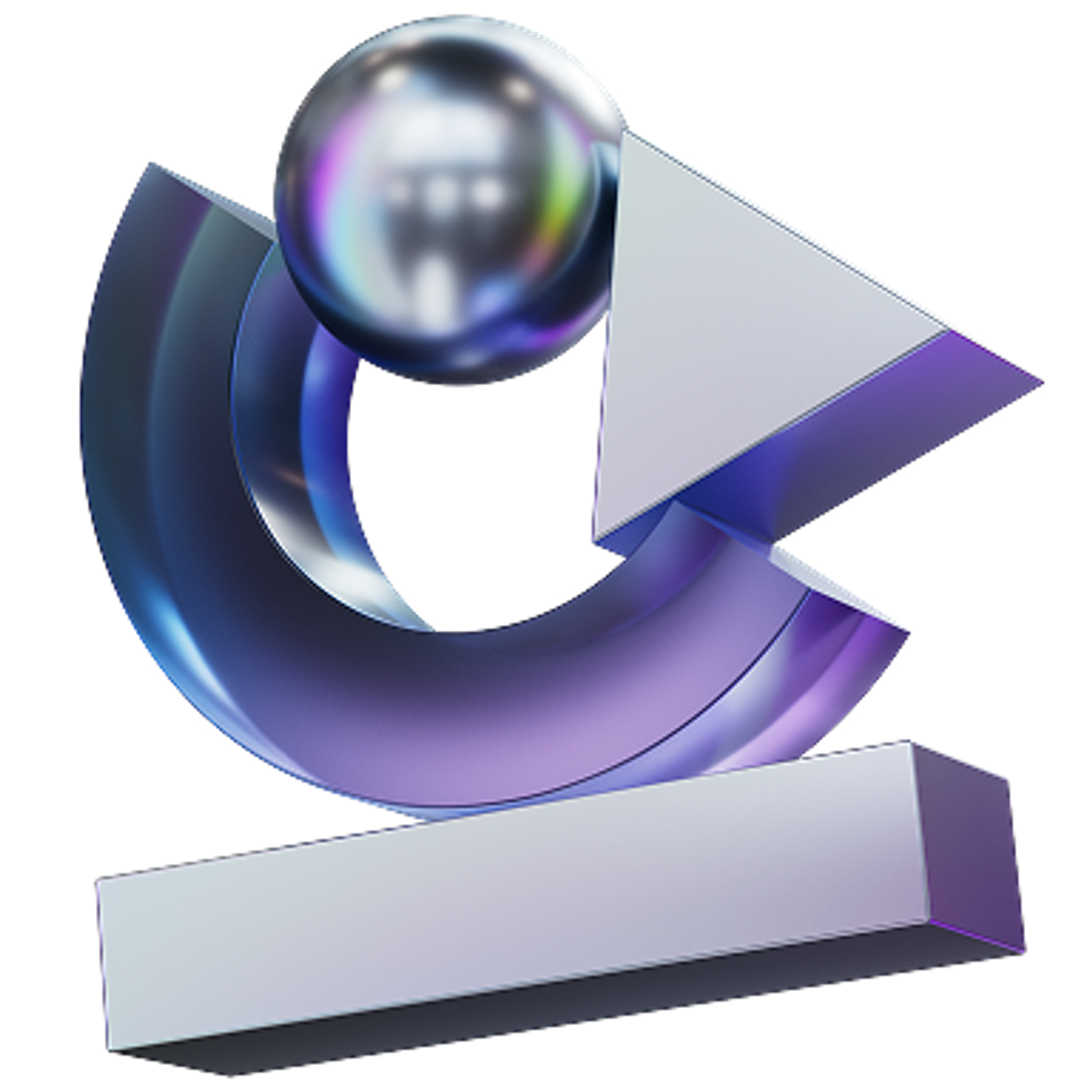 3D creative shape in metallic silver and purple glass hues