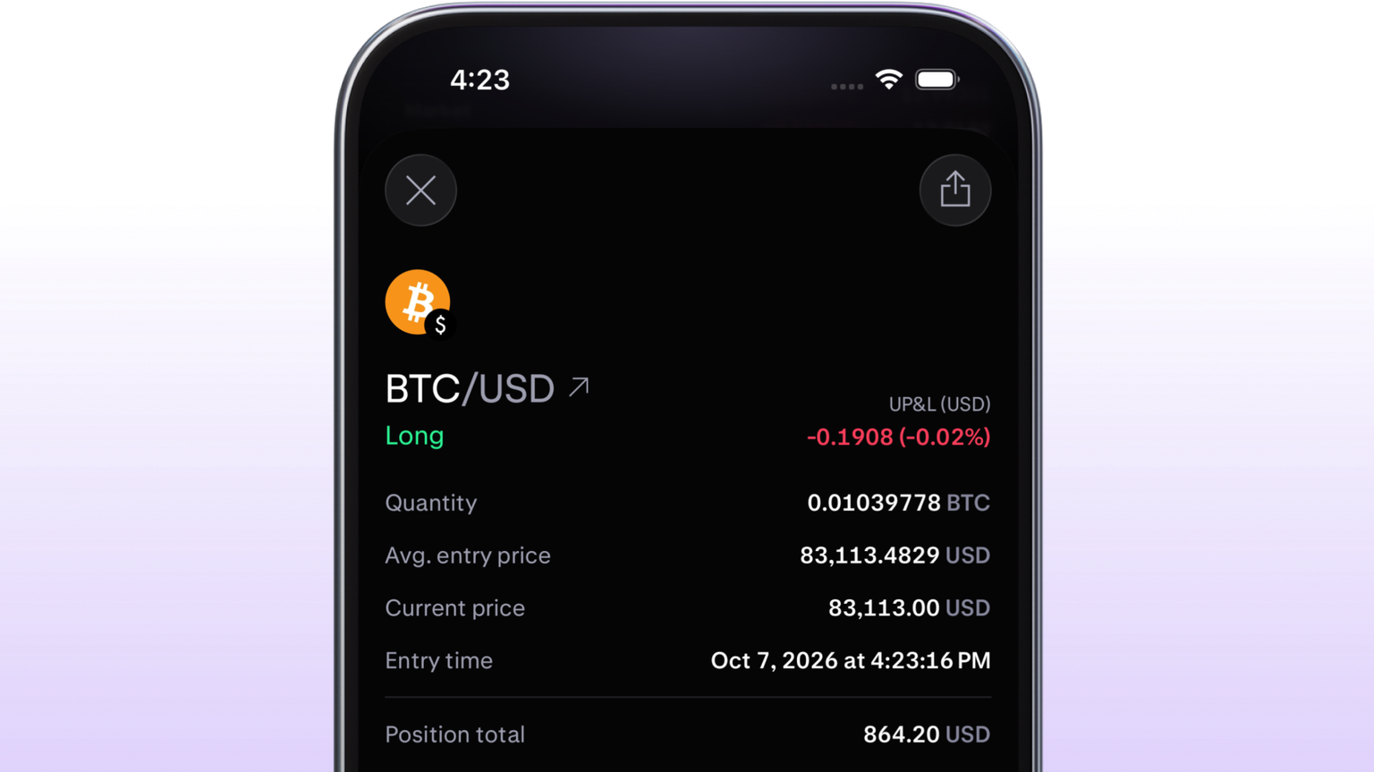 Example of an open Margin trade