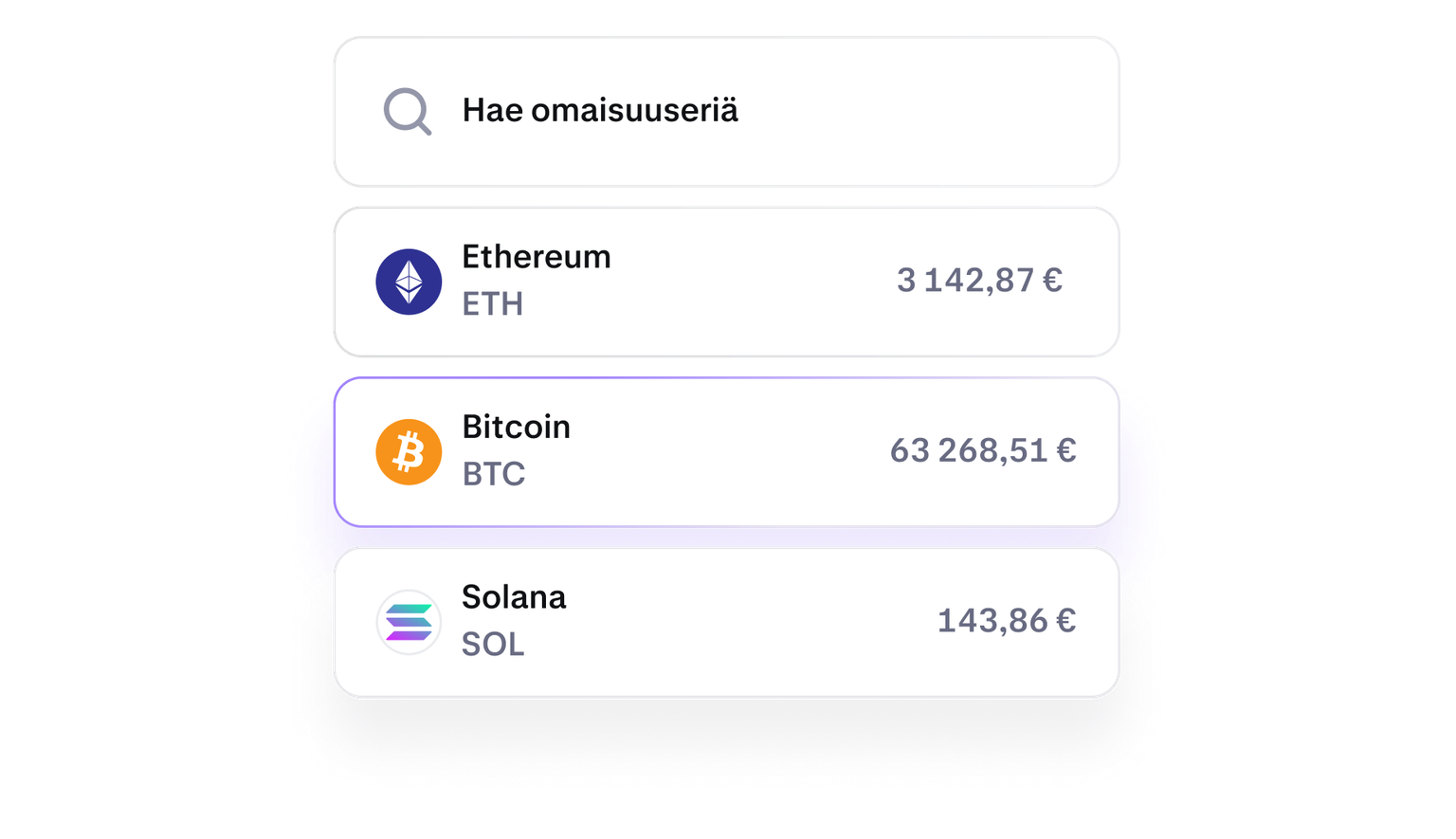 Cryptocurrency asset list for choosing what to buy in the Kraken app