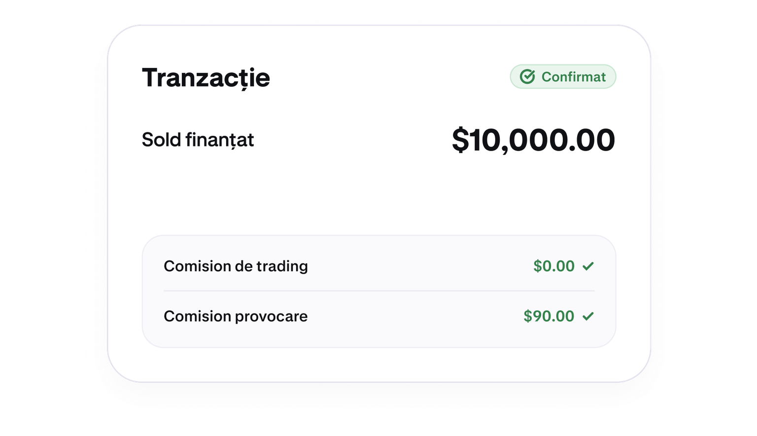 Trade summary showing no trading fees on a funded account