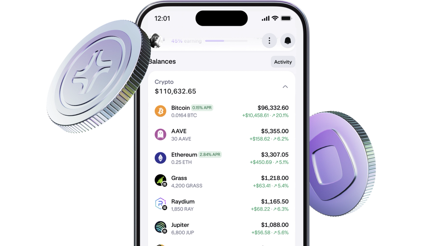 Unified portfolio view showing on-chain and Kraken holdings