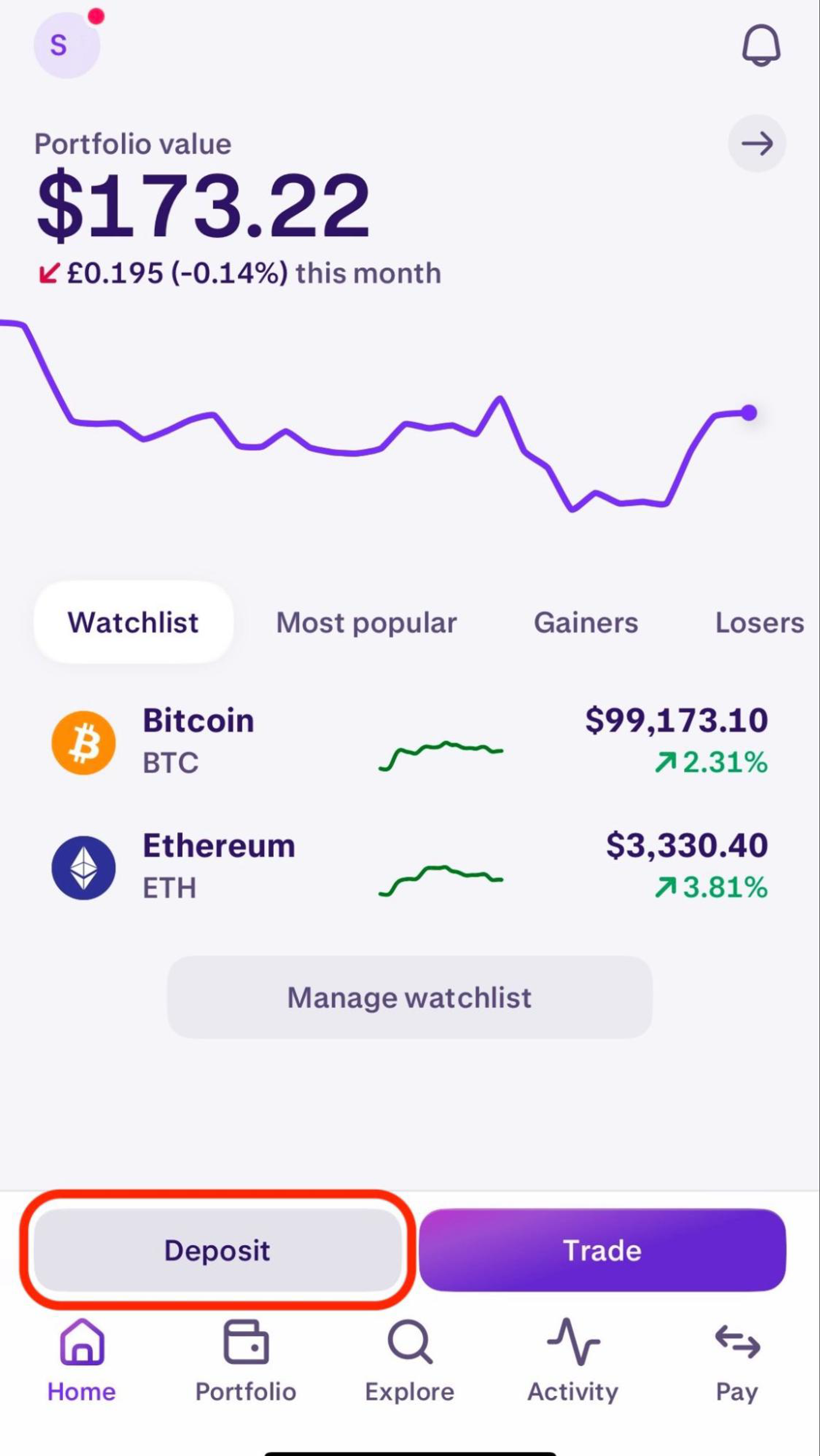 Deposit on Kraken app
