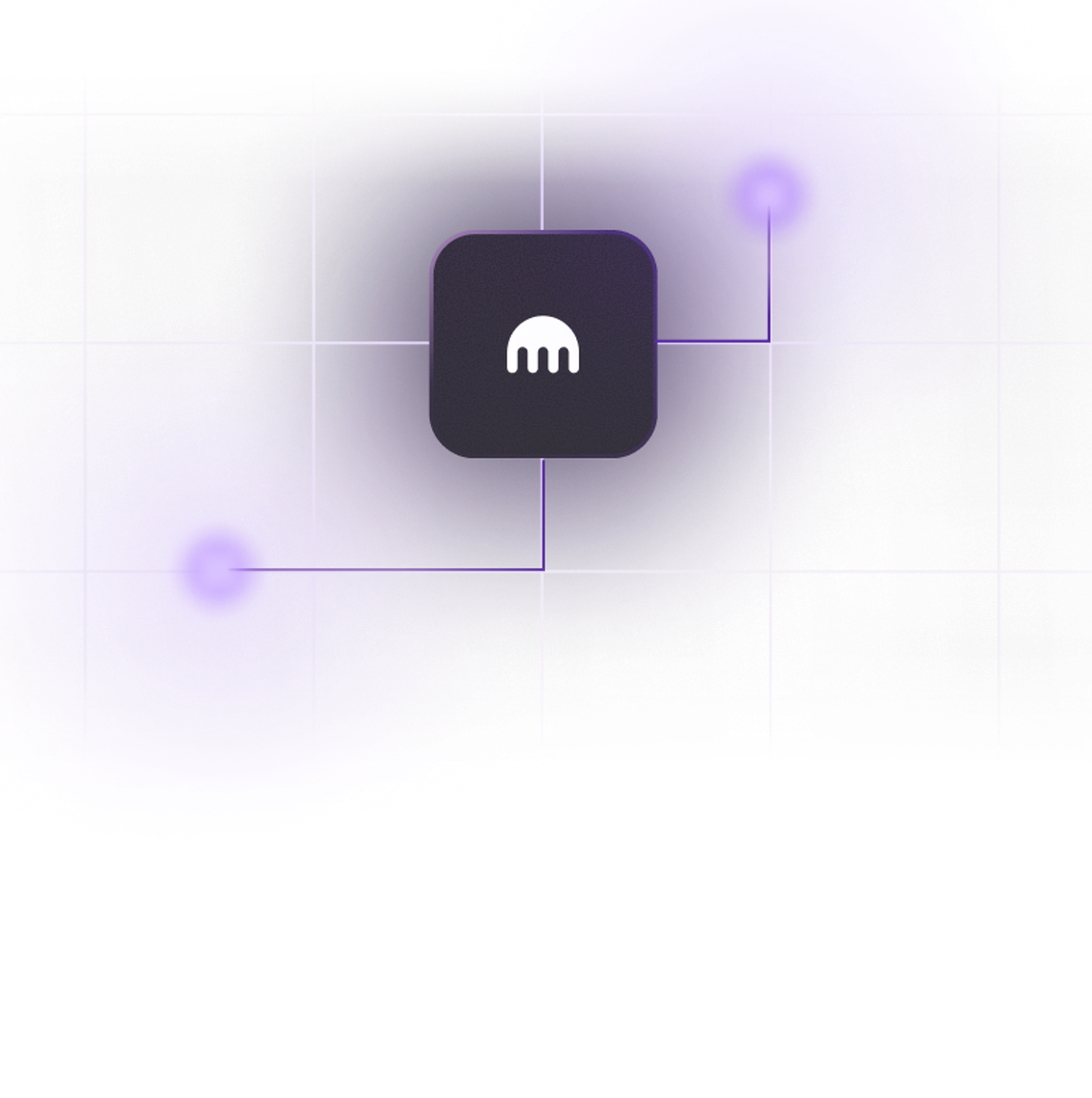 Central Kraken logo with purple lines routing in different directions