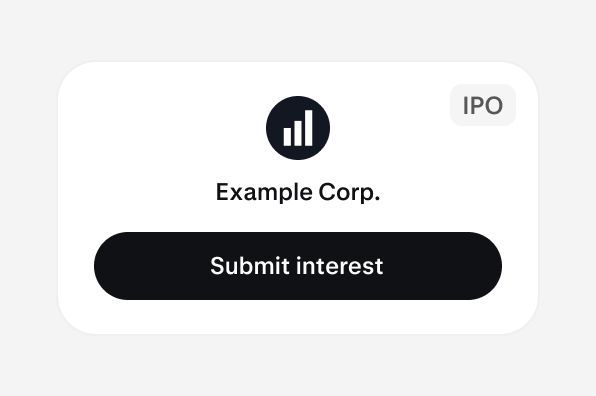 Example Corp. IPO button with "Submit interest" option.