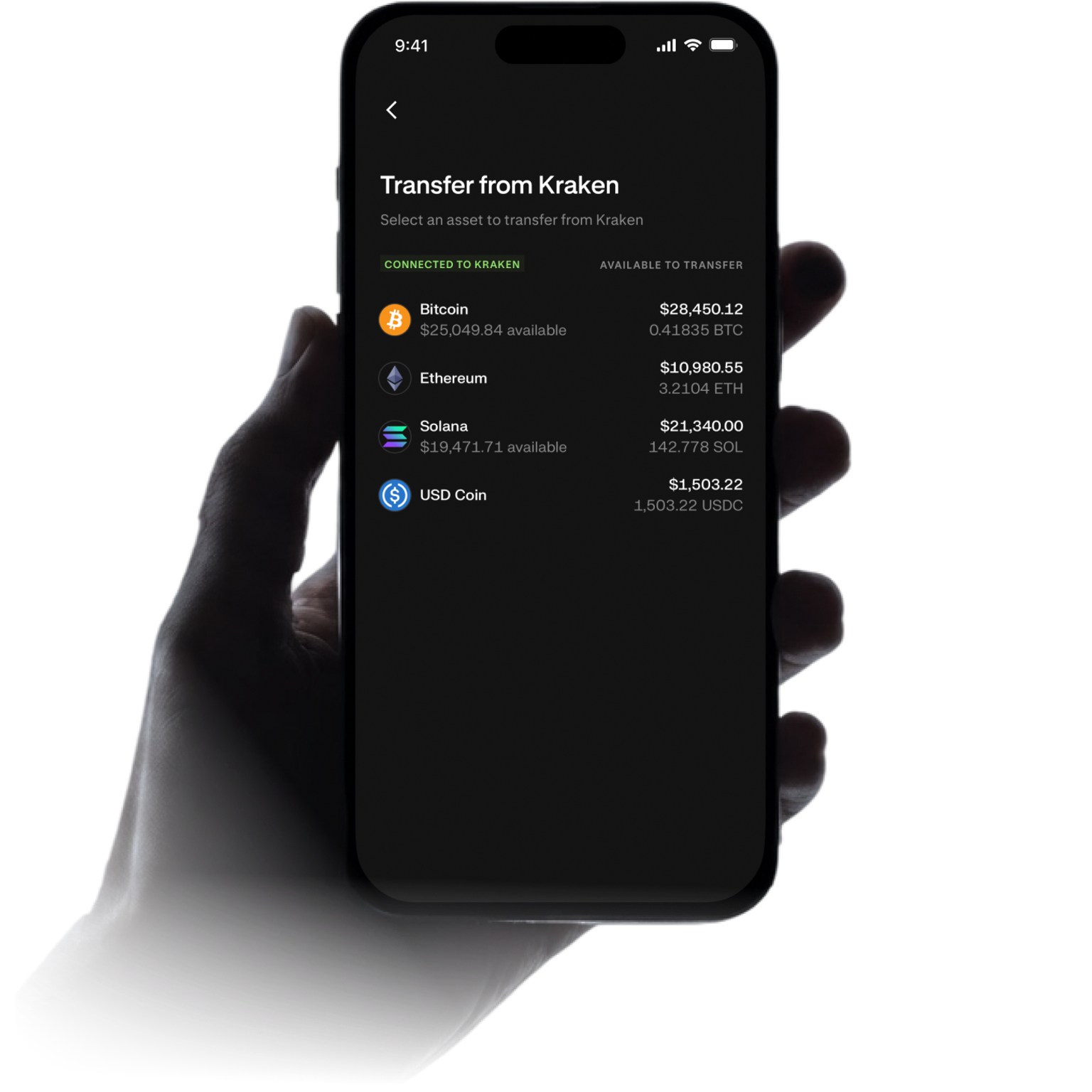 Example of transferring assets from Kraken