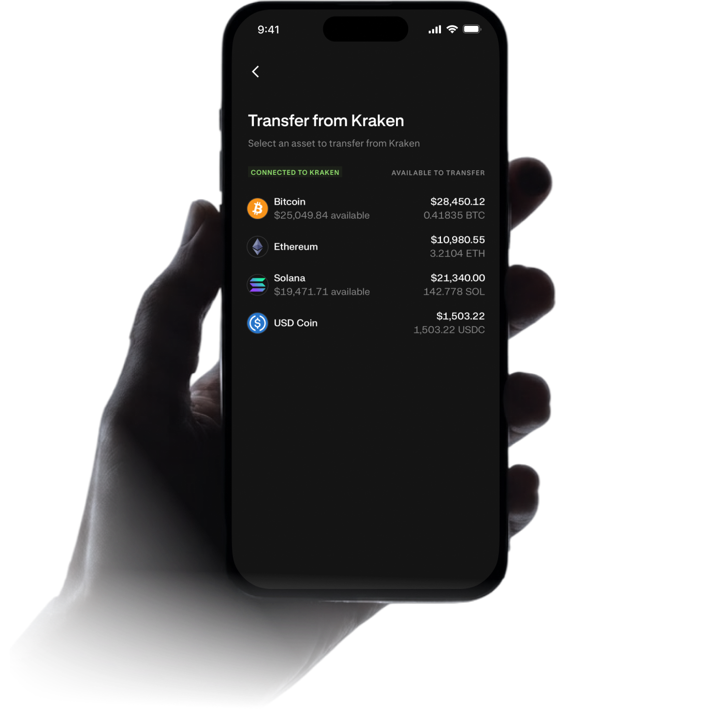 Example of transferring assets from Kraken