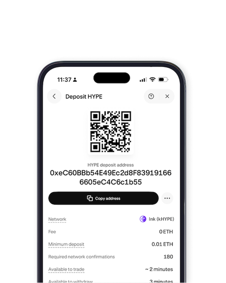 HYPE deposit address in the Kraken app