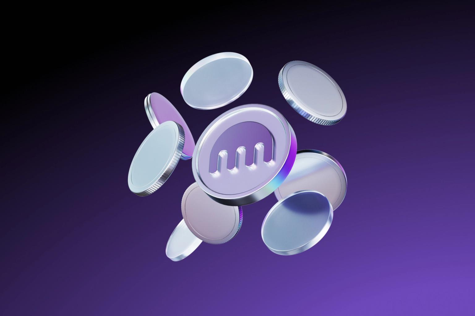 Floating cryptocurrency coins with the Kraken logo
