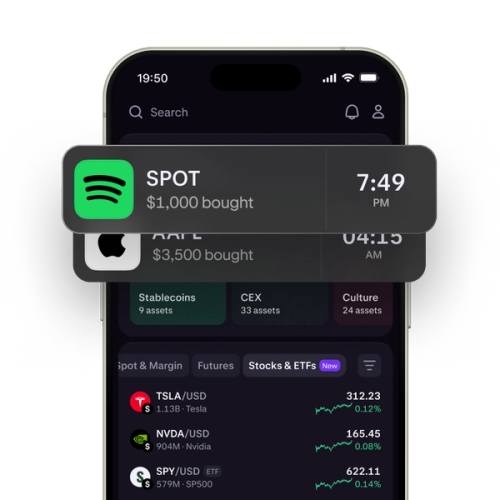 Spotify and Apple stock on a mobile phone