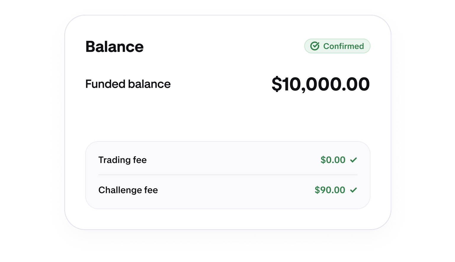 Trade summary showing no trading fees on a funded account