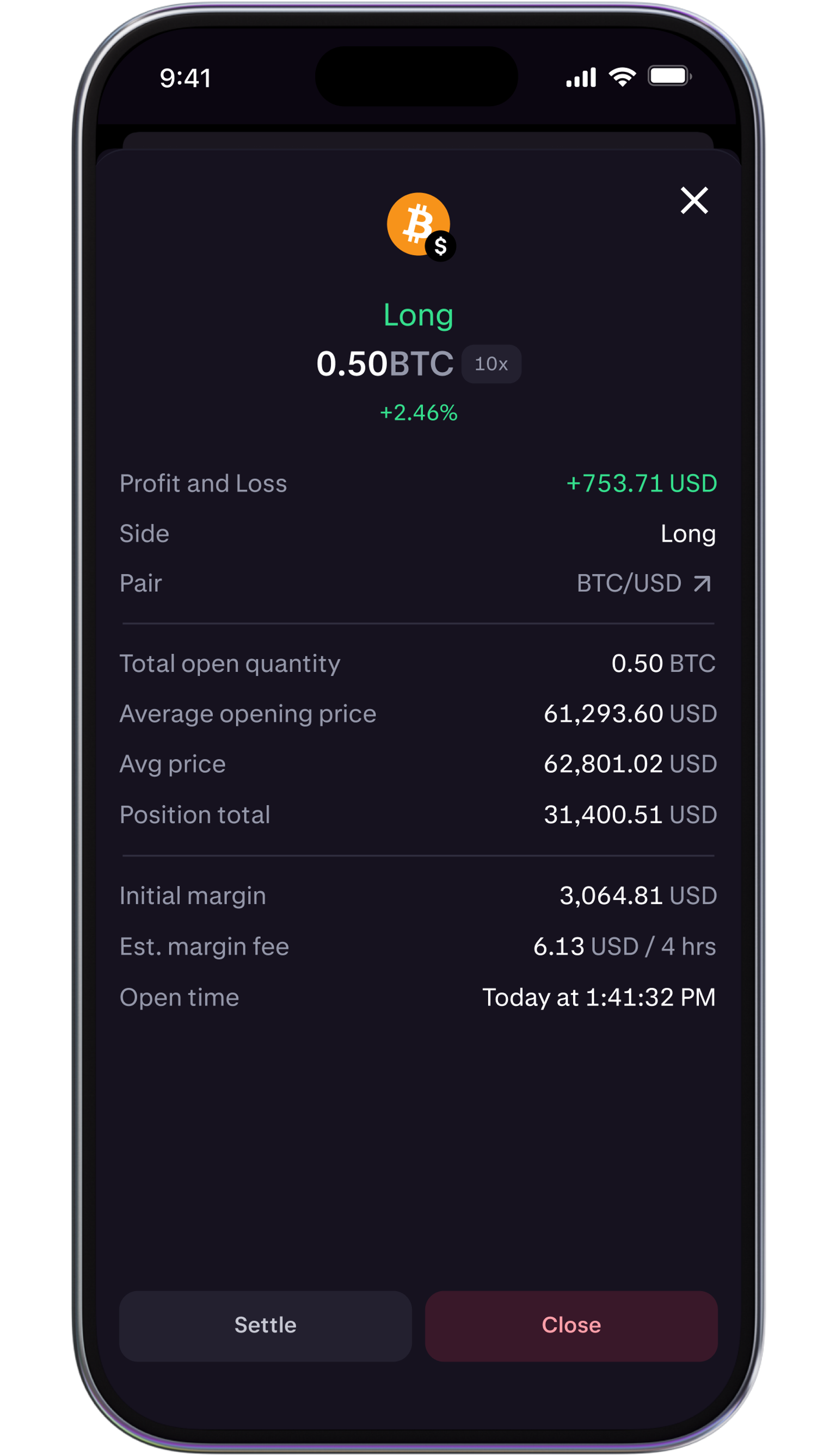 Live profit and loss in app