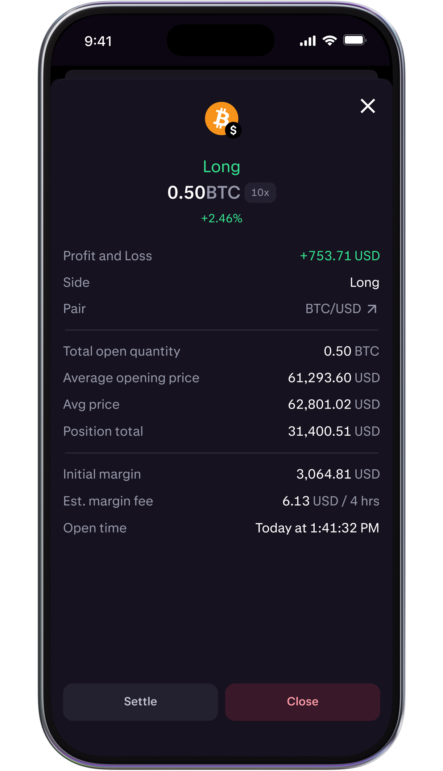 Live profit and loss in app