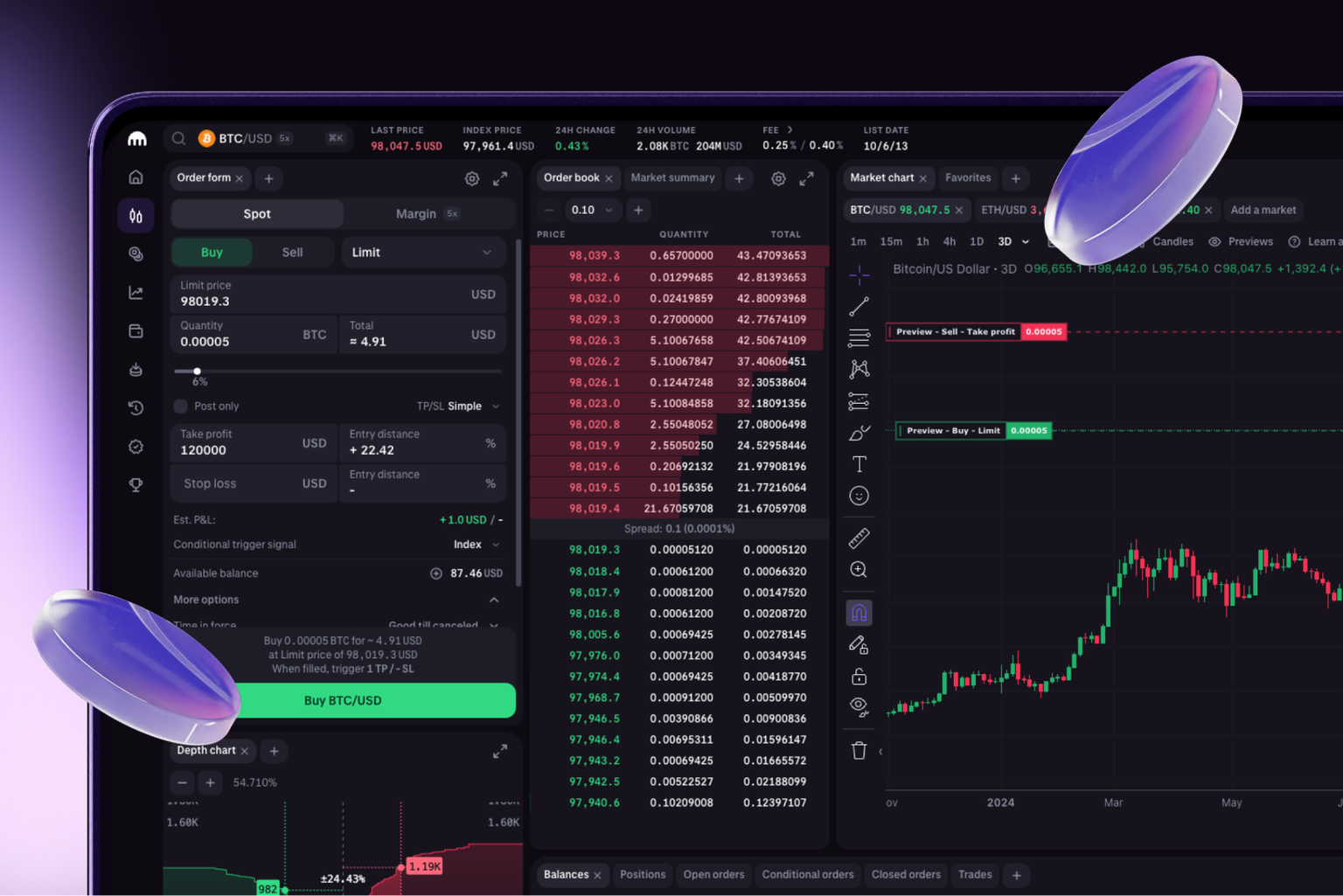 Kraken Pro on desktop