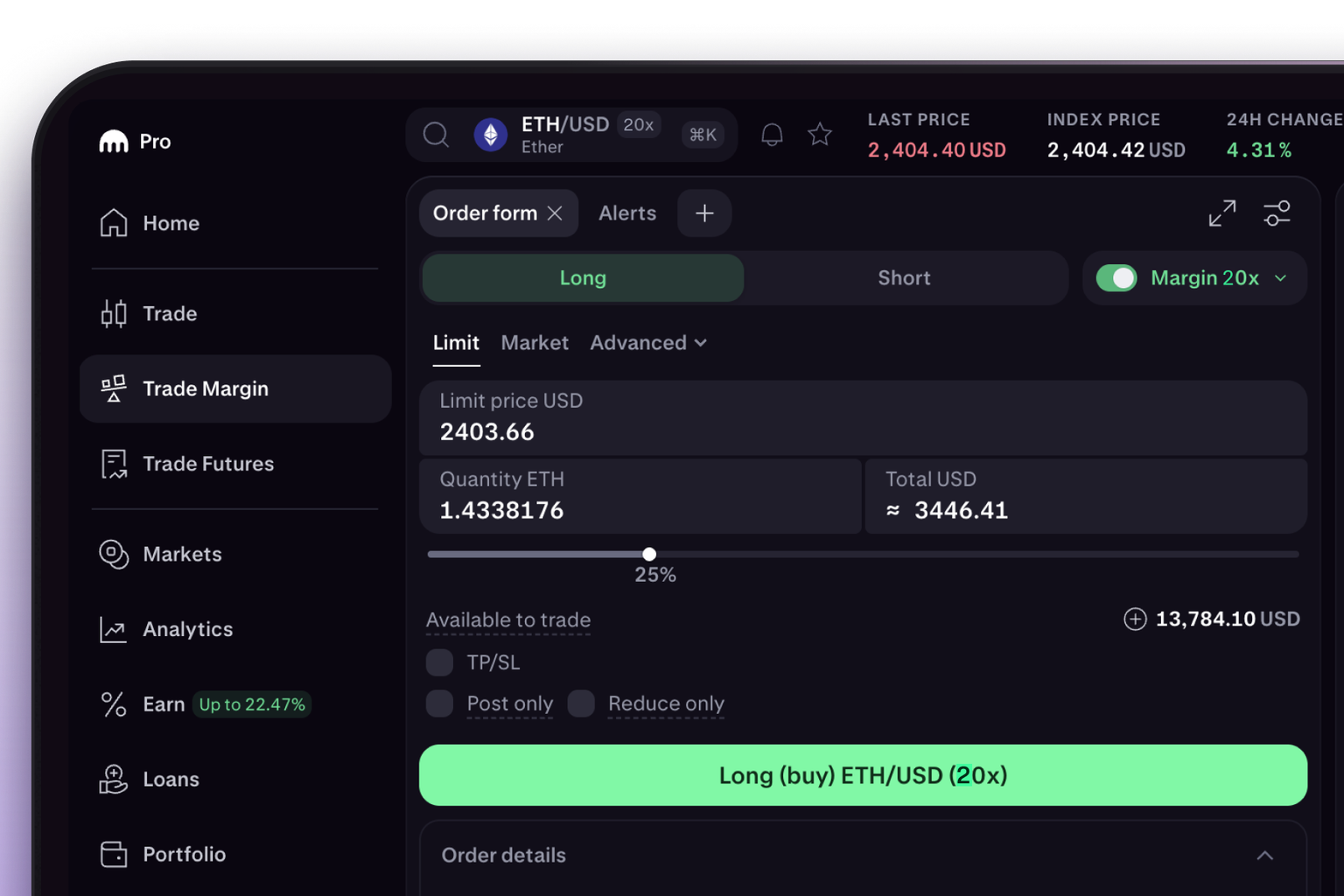 Kraken Pro short selling interface on mobile