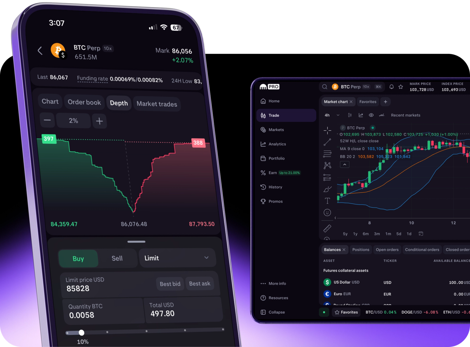 Preview of Kraken Derivatives on mobile and desktop