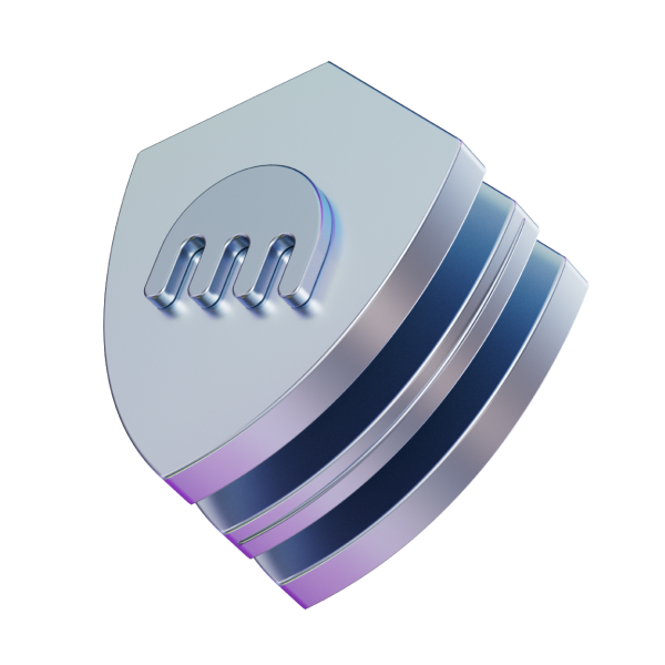 3D illustration of a three stacked shields with Kraken logo