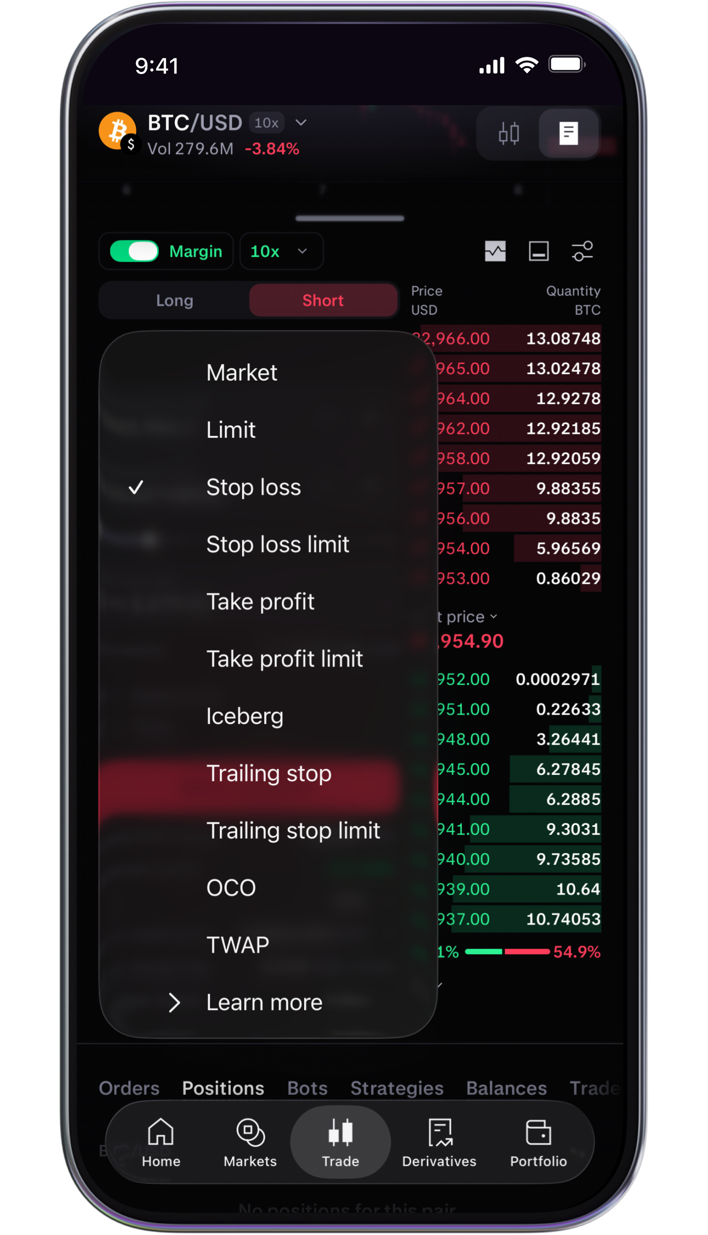 Set stop loss limit in app