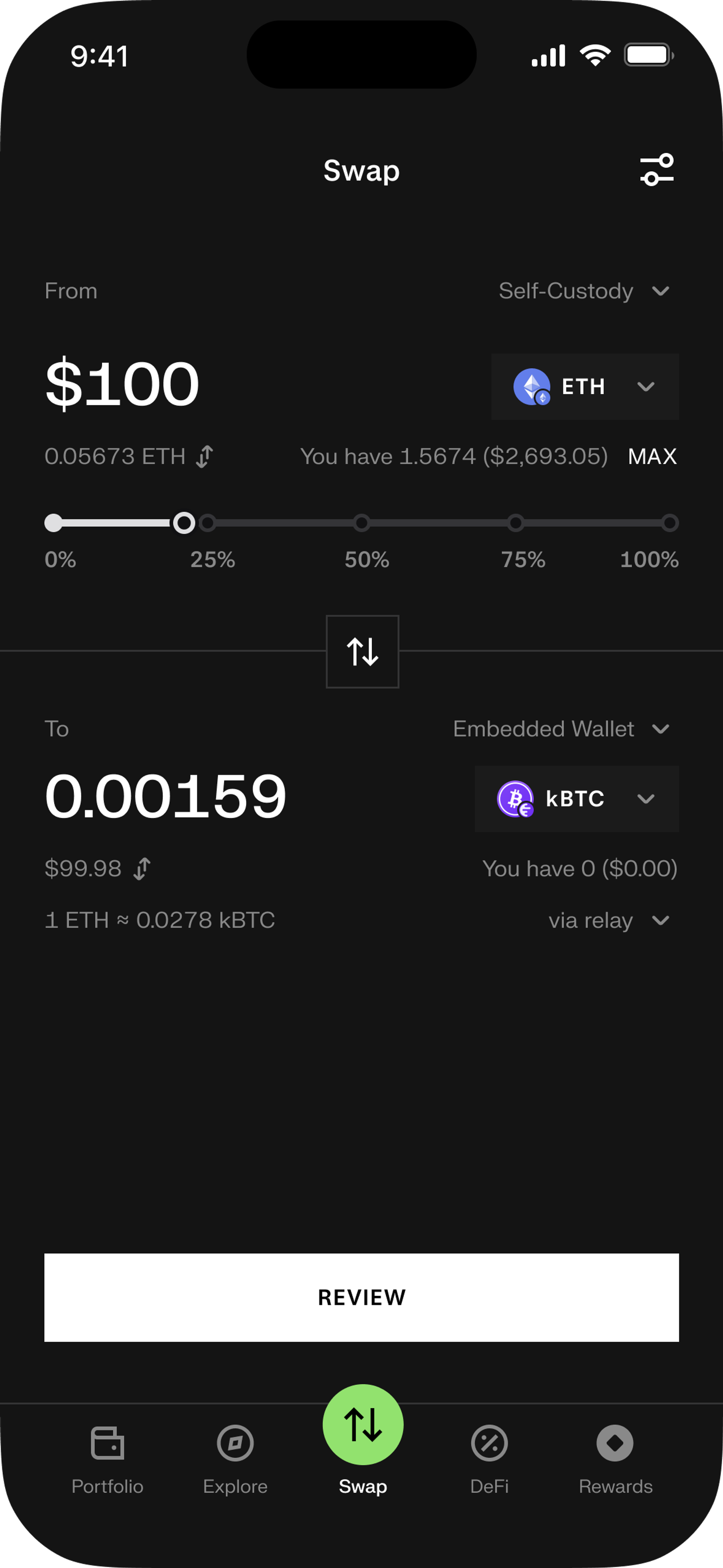 Kraken Wallet Swap UI