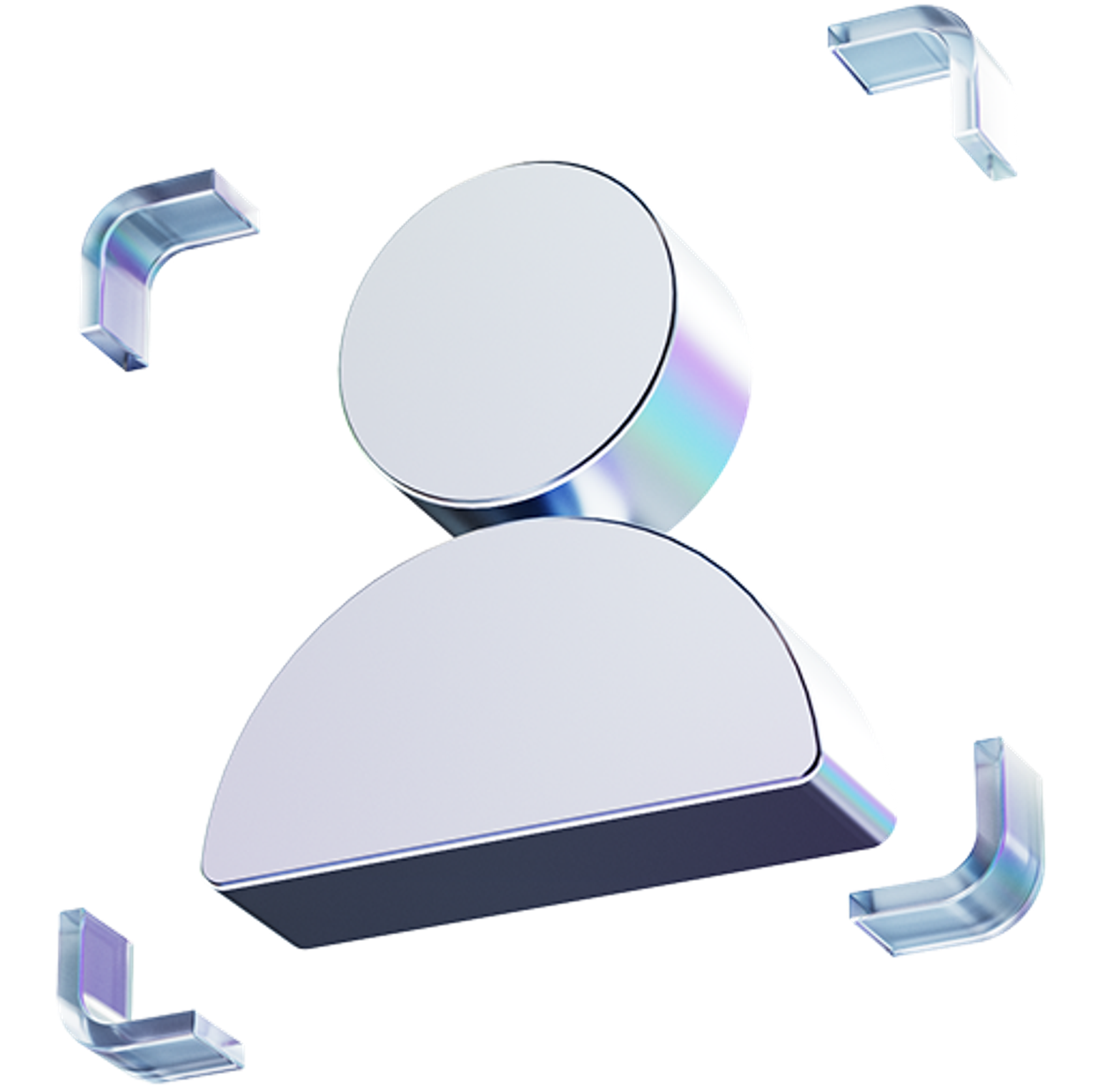 3D illustration of an ID icon in silver and purple metallic tones