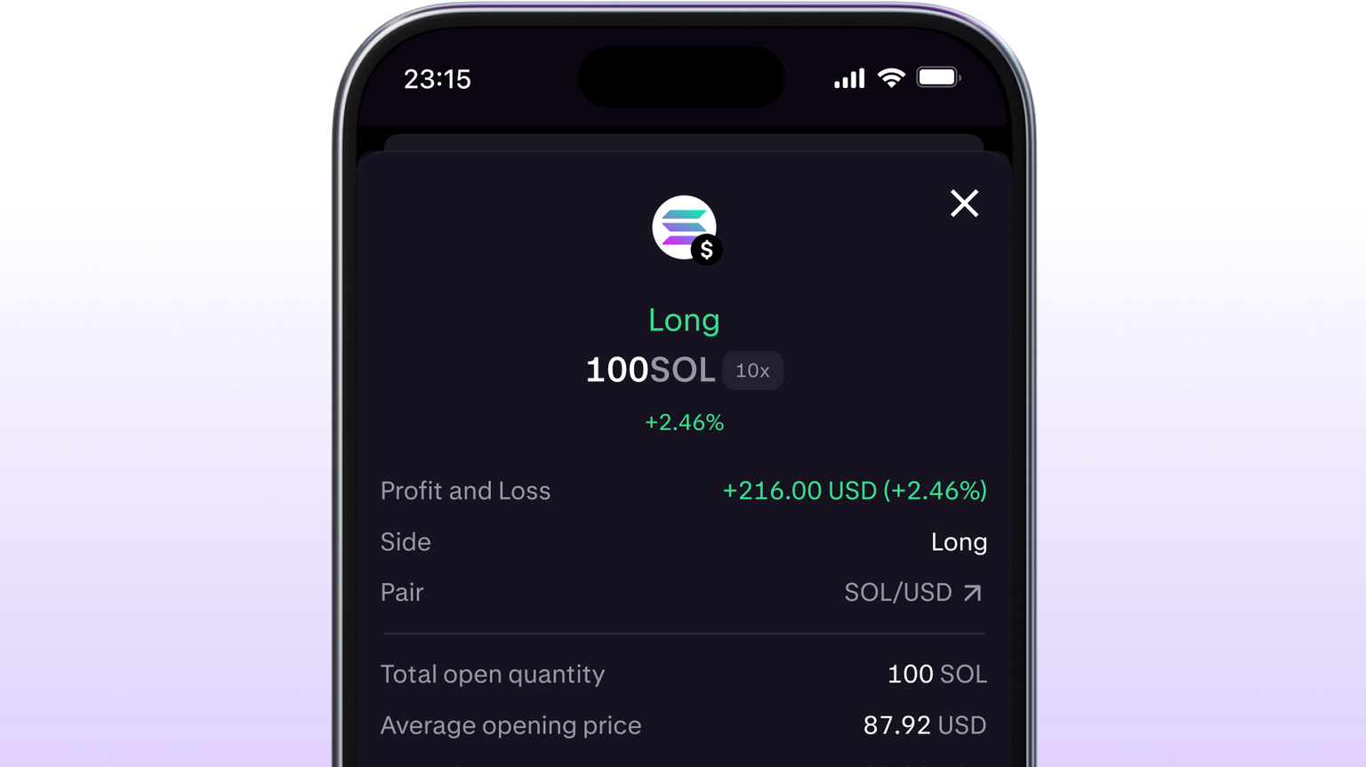Example of an open Margin trade