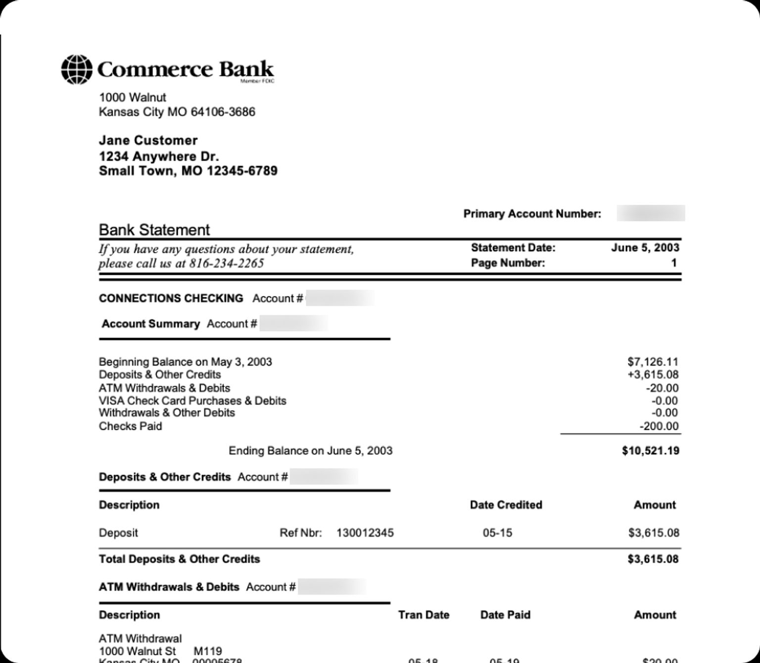 Example of a source of funds document
