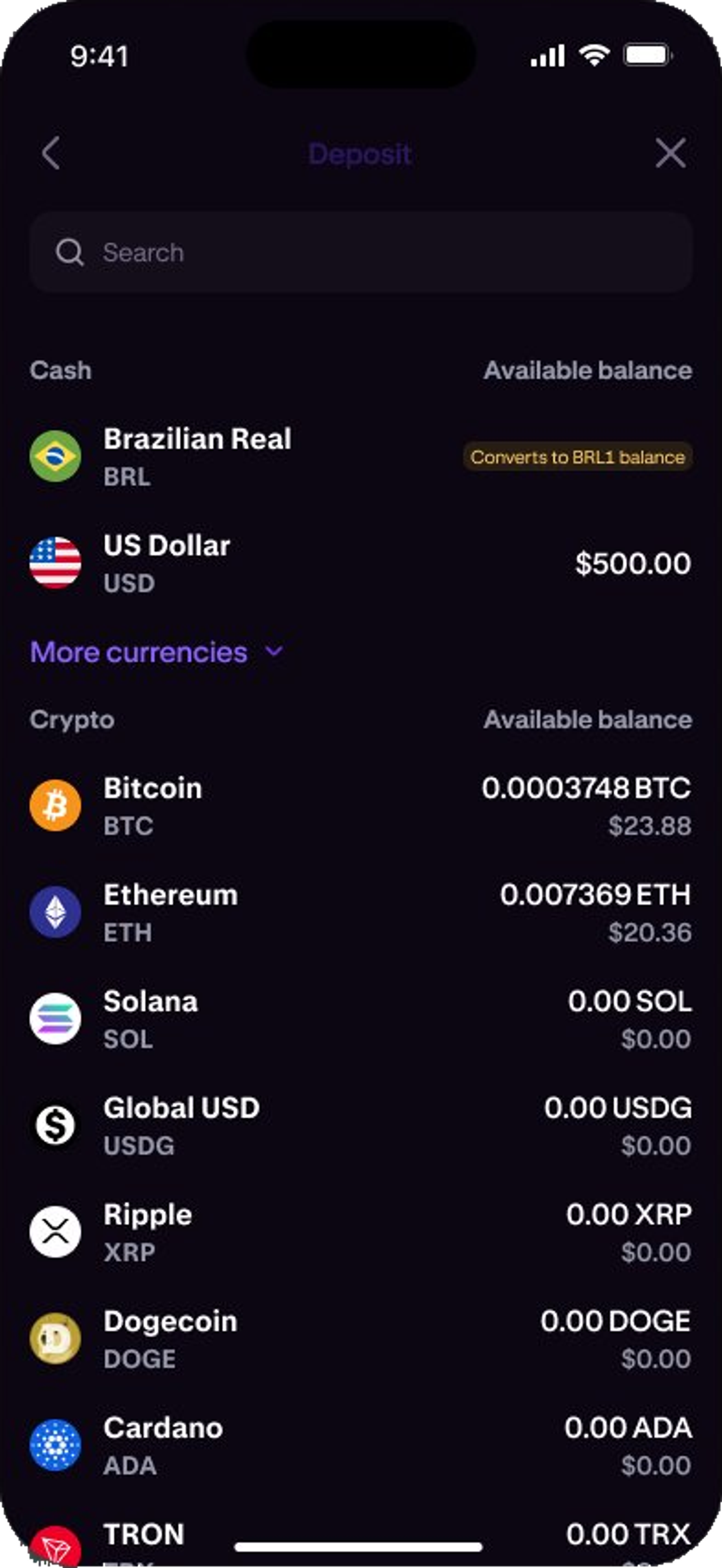 Finding asset on Kraken app