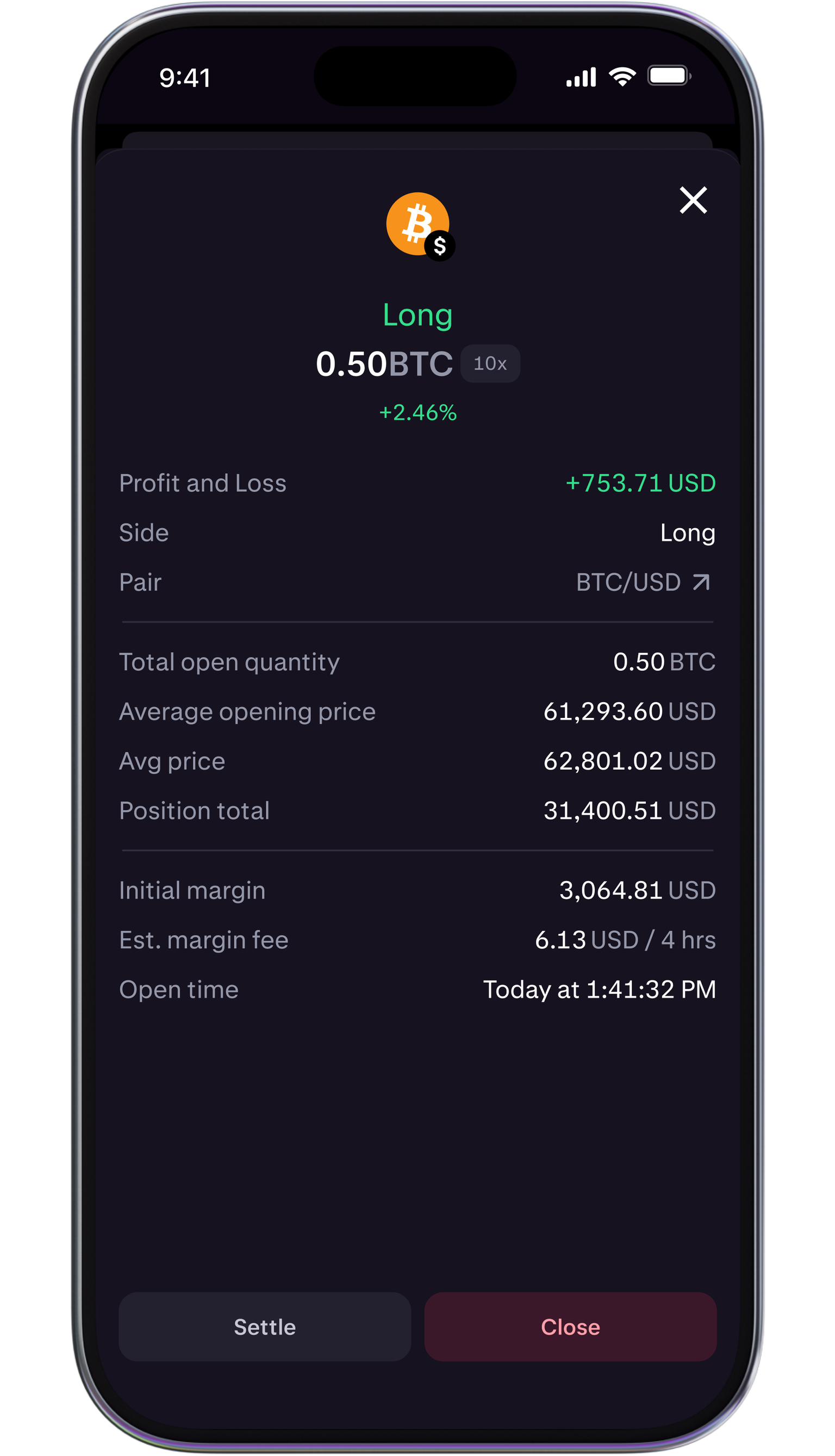 Live profit and loss in app