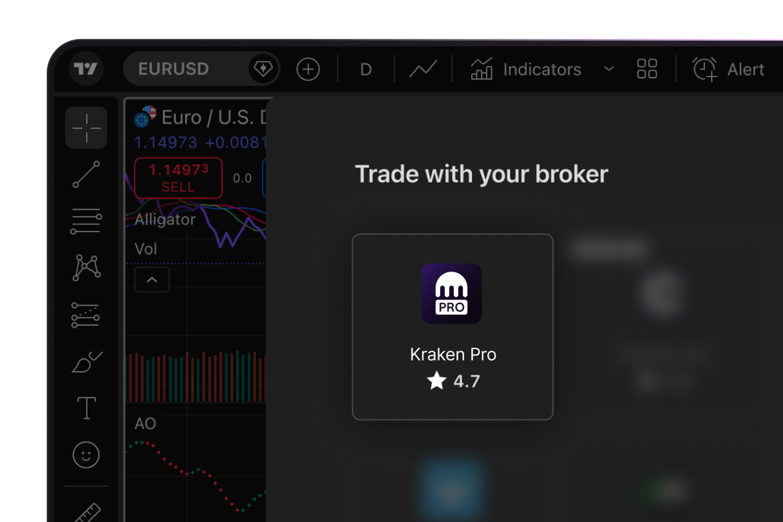 Find Kraken on TradingView’s broker panel