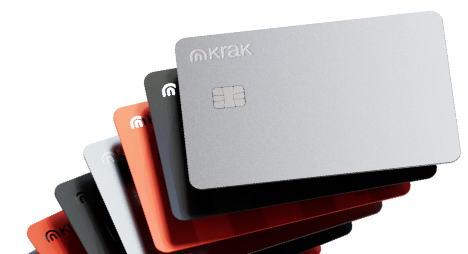 Krak debit cards stacked in multiple colors