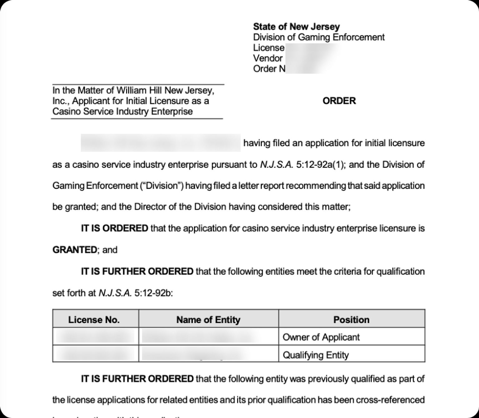 Example of an industry-specific licensing document