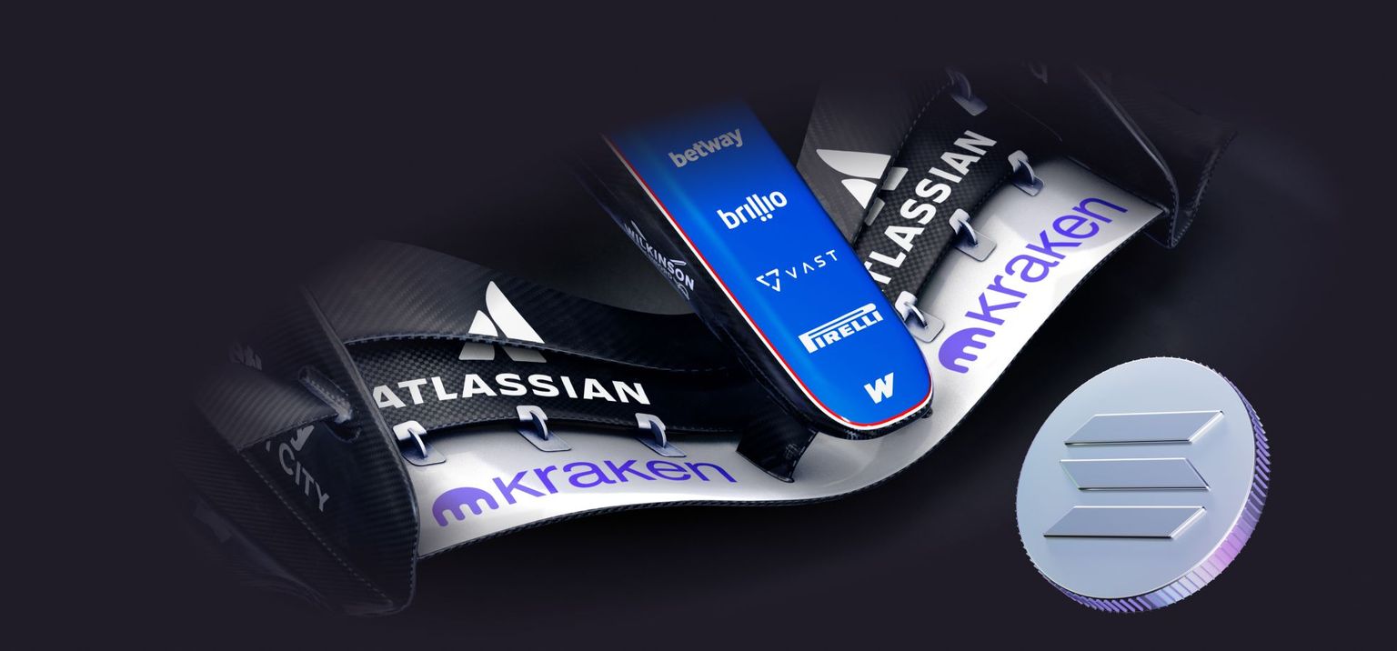Close up of the front wing with Kraken logo, and 3D metallic SOL coin