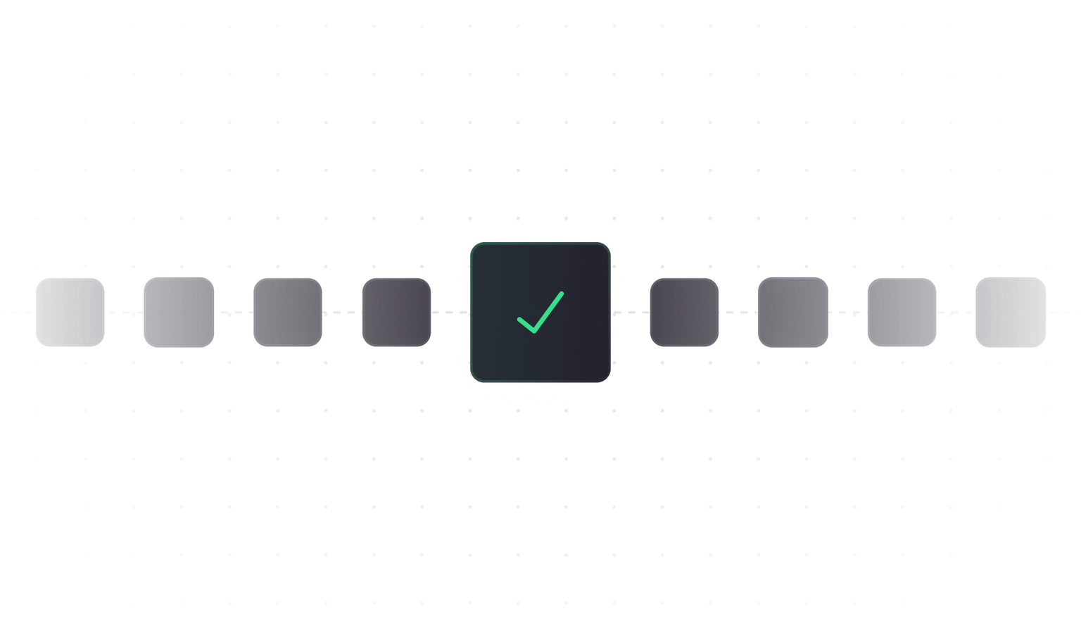 Central checkmark icon connected to squares on a dotted grid.
