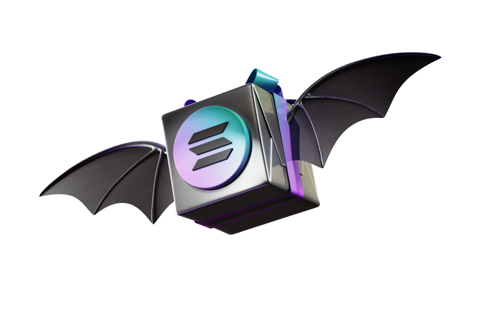 Flying cube with Solana logo and bat wings