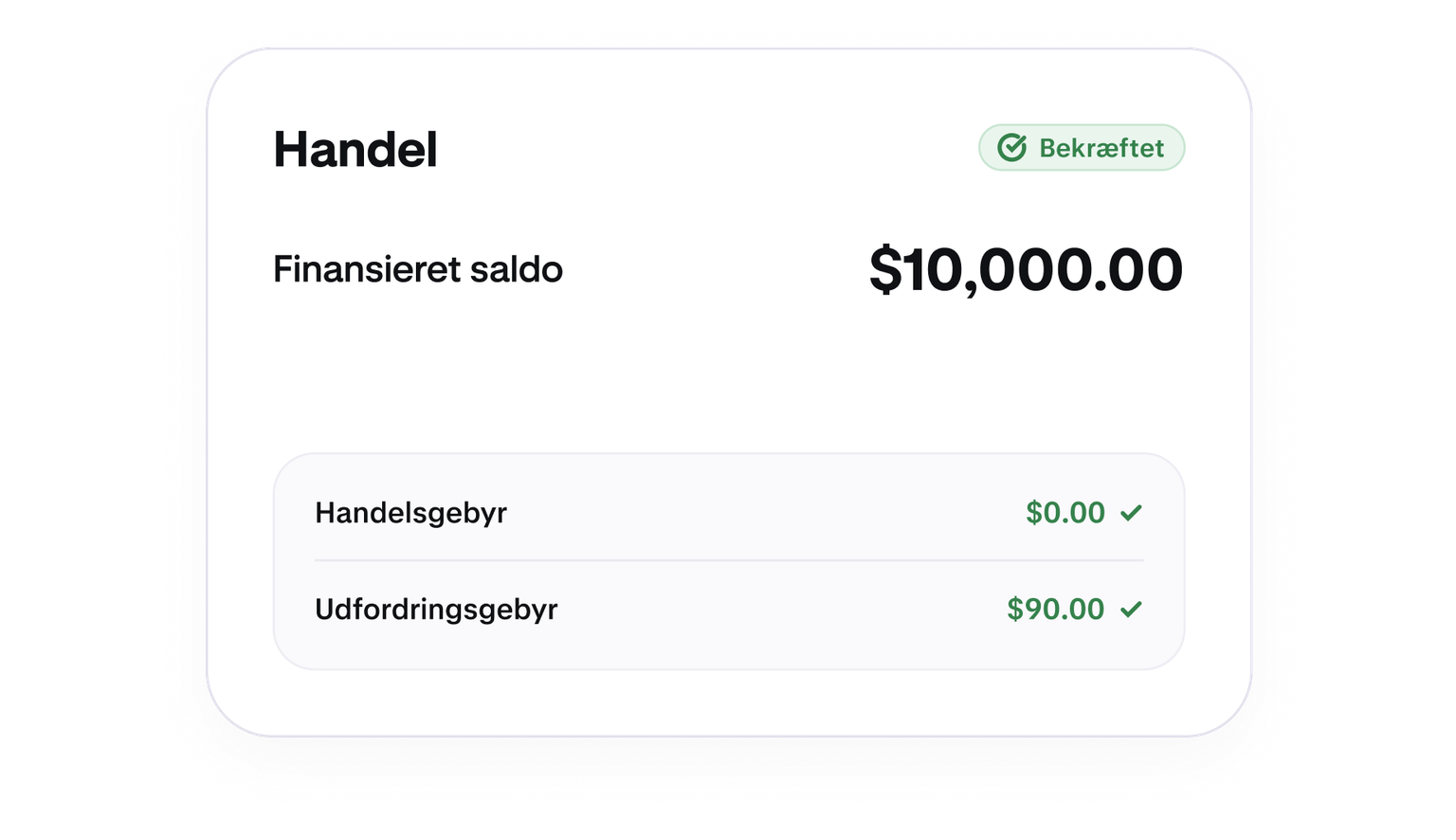 Trade summary showing no trading fees on a funded account