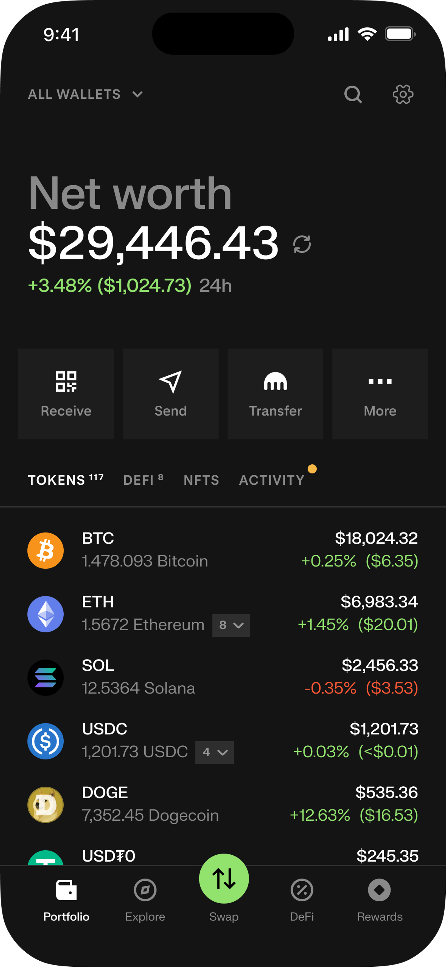 Kraken Wallet portfolio UI