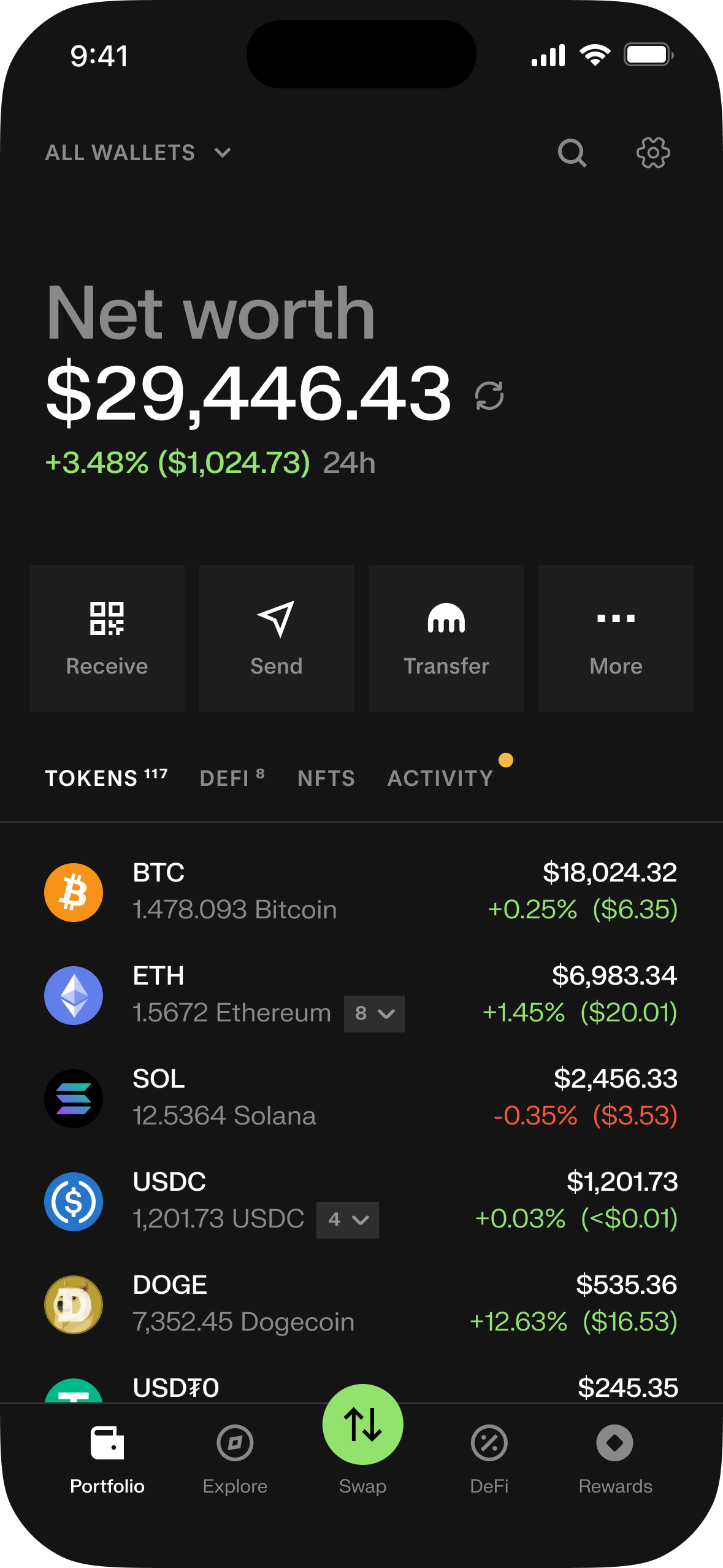 Kraken Wallet portfolio UI