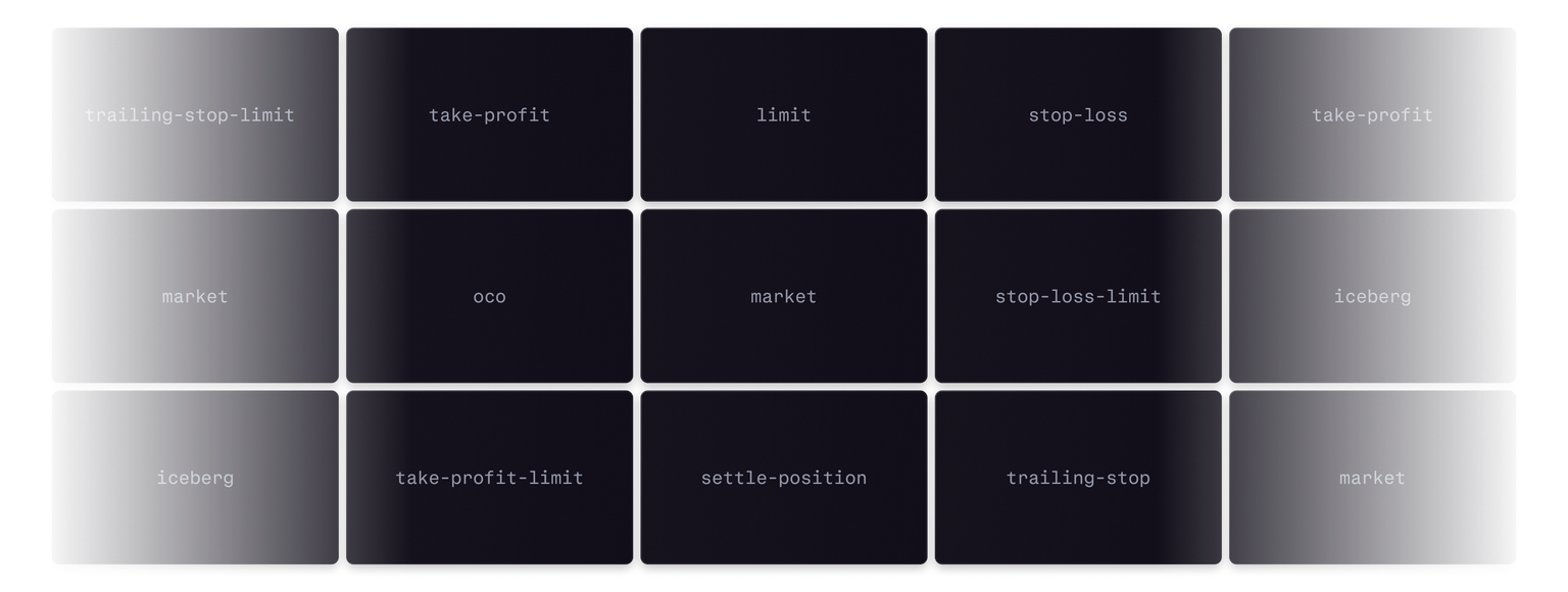 Tiles showing all the different order types on Kraken Pro