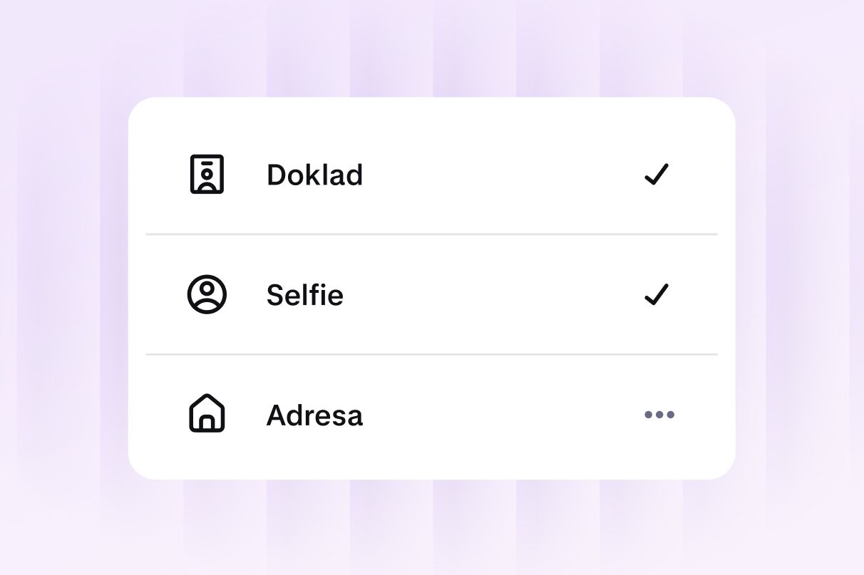 Identity verification screen showing ID, selfie and address checks