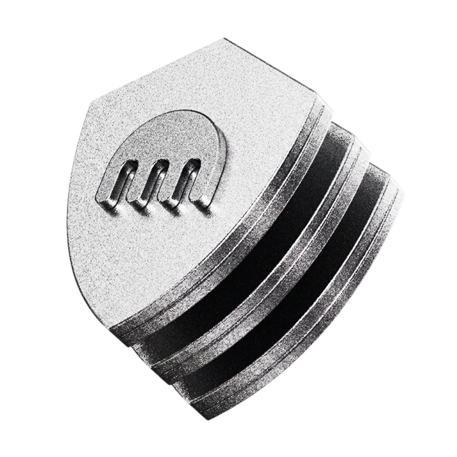3D illustration of three Kraken shields, in silver metallic tones