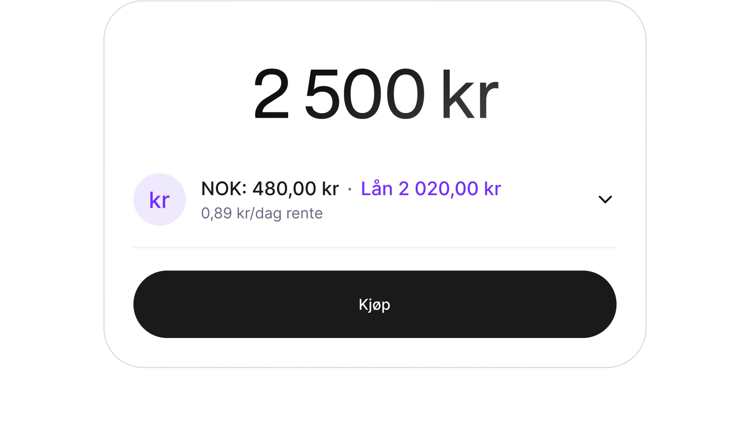 Buy screen showing a purchase funded with cash and a cryptocurrency-backed loan