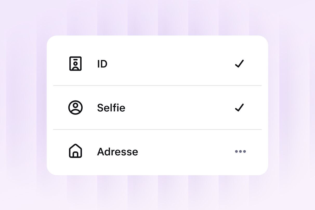 Identity verification screen showing ID, selfie and address checks