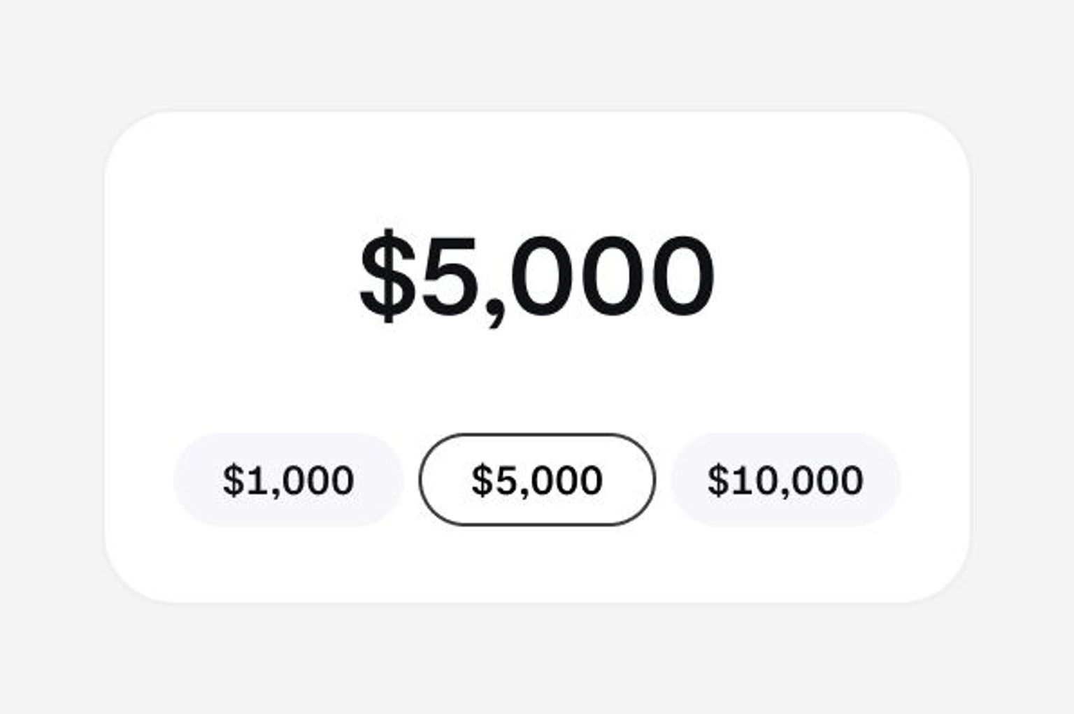 Donation amount selection with $5,000 highlighted.