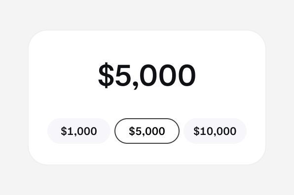 Donation amount selection with $5,000 highlighted.