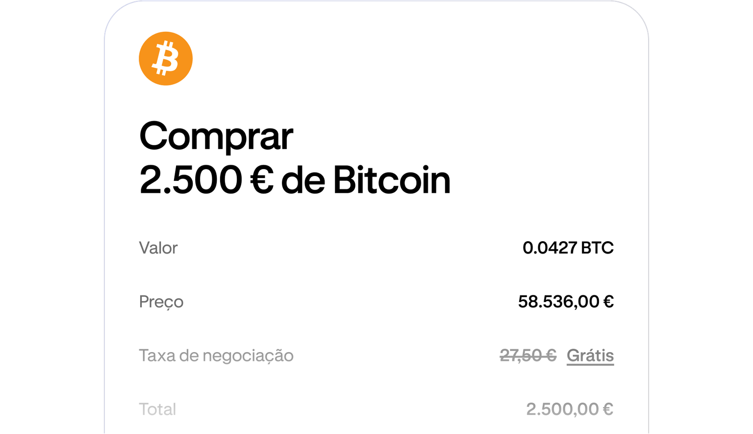 Cryptocurrency purchase review screen showing order details before confirmation