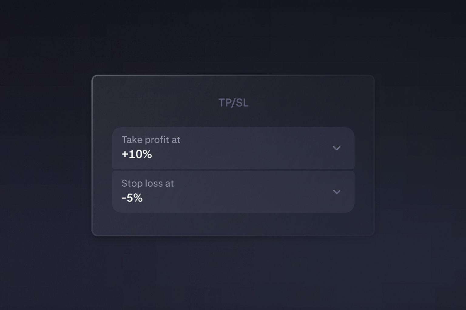 Trading settings: Take profit at +10%, Stop loss at -5%.