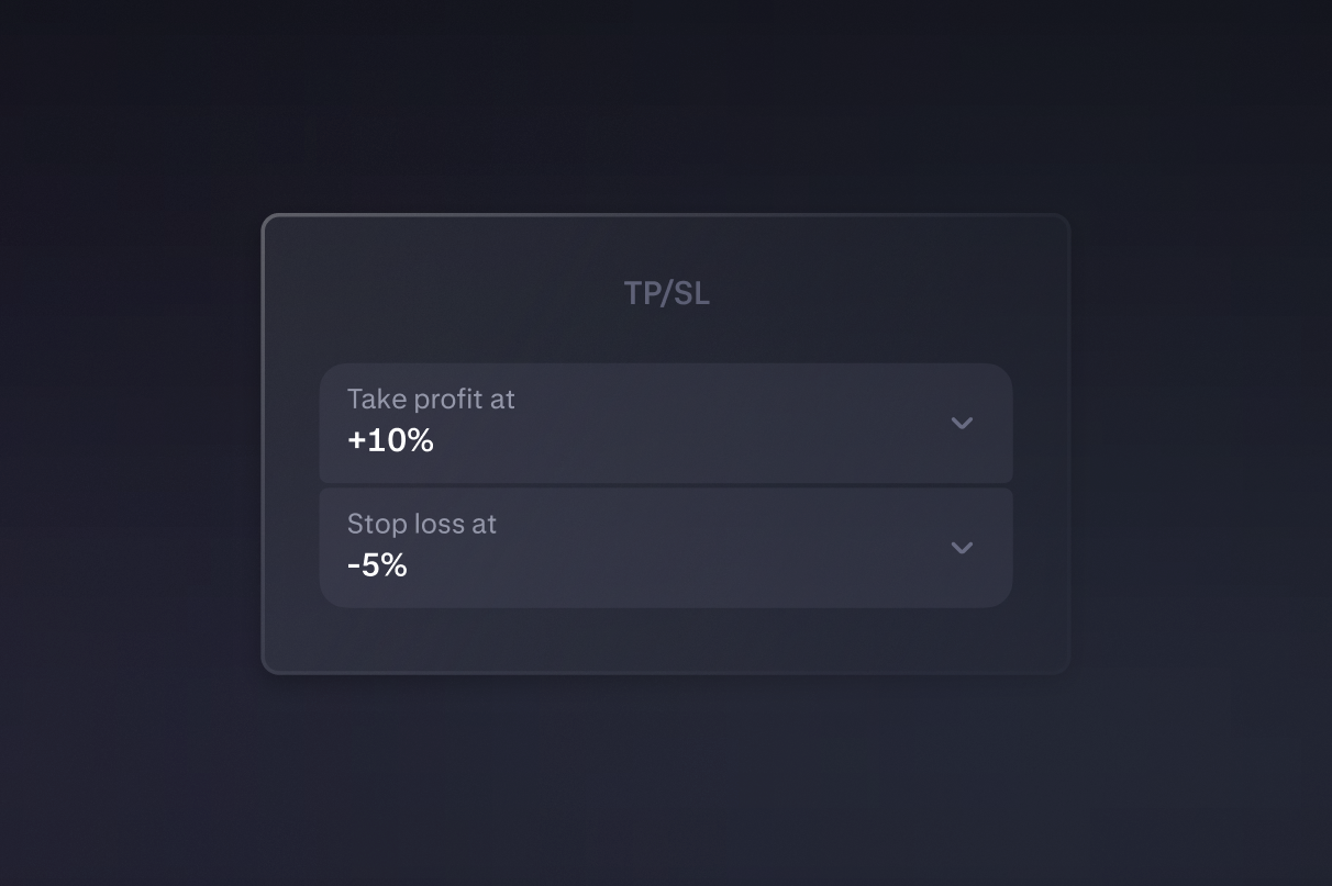 Trading settings: Take profit at +10%, Stop loss at -5%.